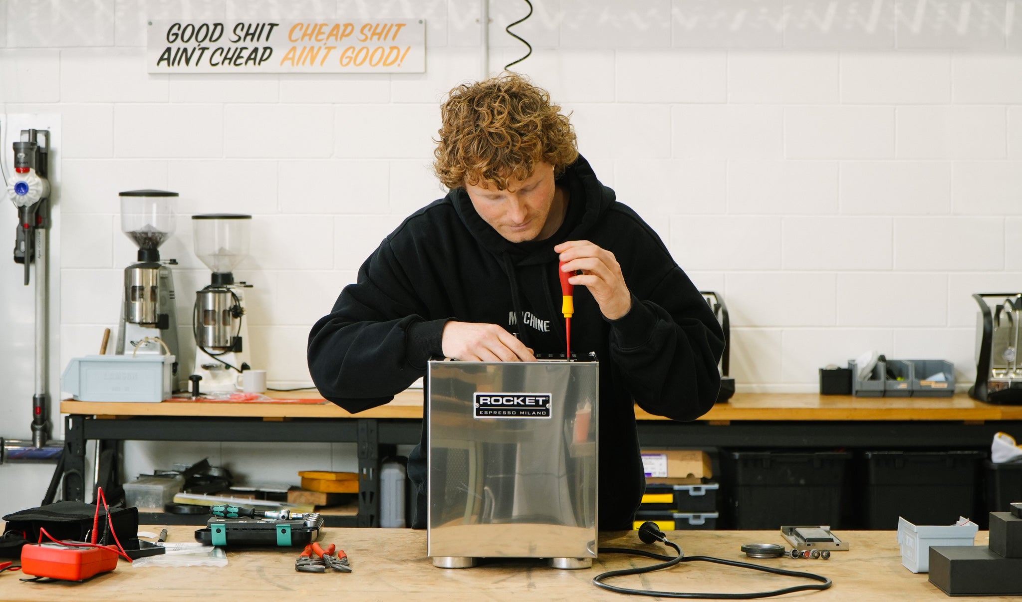 Technician servicing a Rocket domestic coffee machine