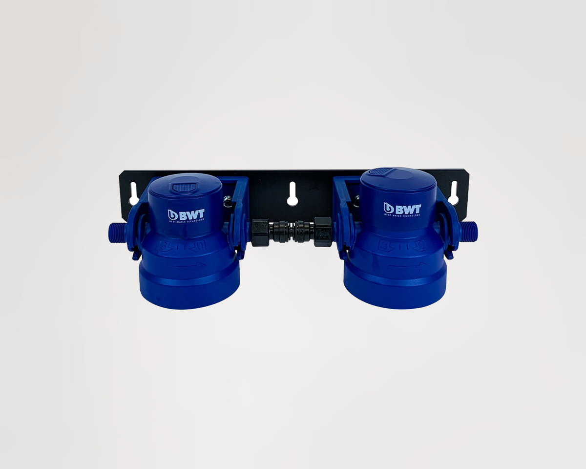 BWT ULTRO Twin Filter Head with Bracket & Flush Valve Water Filter Head by Best Water Technology