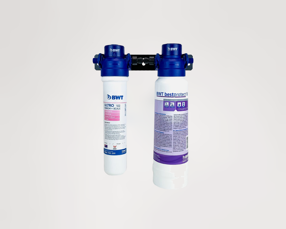 BWT ULTRO Twin Filter Head with Bracket & Flush Valve Water Filter Head by Best Water Technology